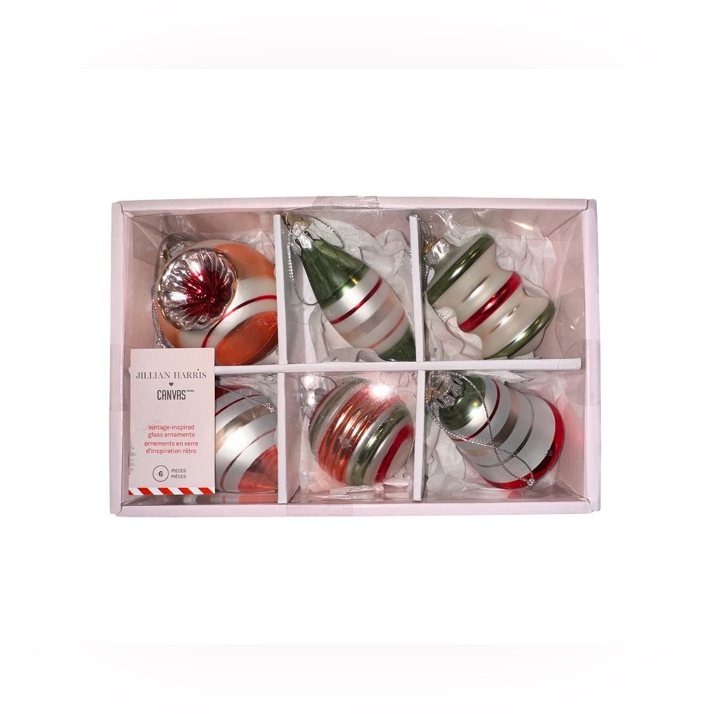 JILLIAN HARRIS CANVAS VINTAGE INSPIRED GLASS ORNAMENTS
